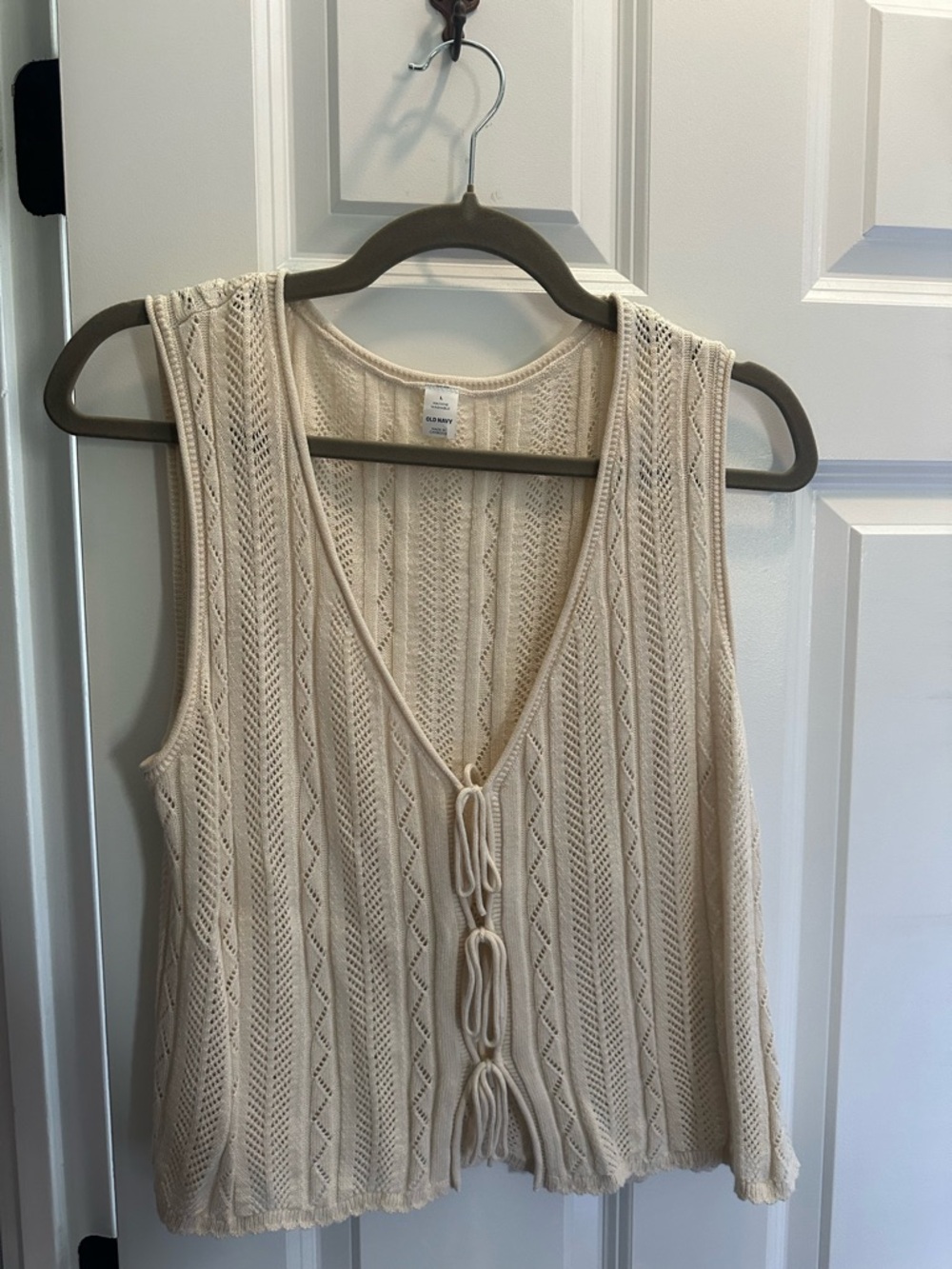 Cream Knit Tie-Front Top